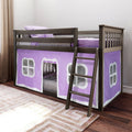 Twin Over Twin Low Bunk Bed With Curtain