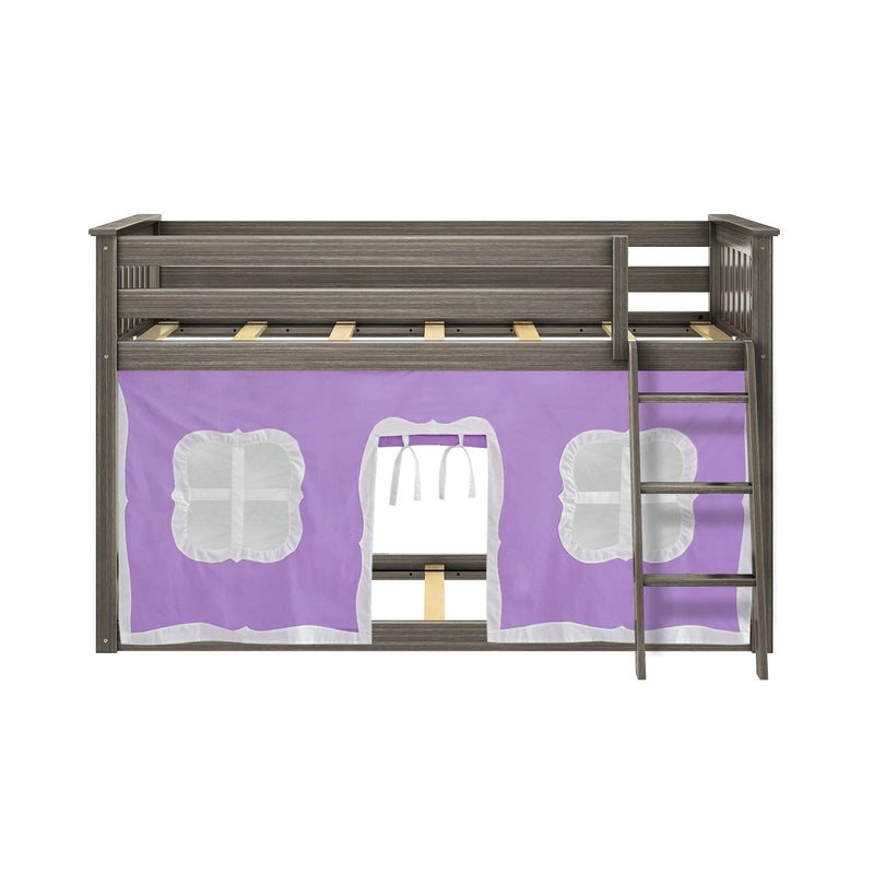 Twin Over Twin Low Bunk Bed With Curtain