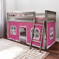 Twin Over Twin Low Bunk Bed With Curtain