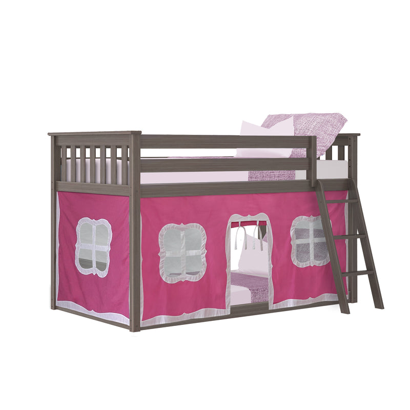 Twin Over Twin Low Bunk Bed With Curtain