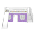 Twin Low Loft with Stairs and Slide with Curtains