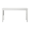 White rectangular wooden table top with straight legs, minimalist dining or console table isolated on white background