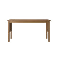Minimal oak wooden table top and legs on white background — empty dining table surface for product display