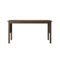 Dark brown rectangular wooden table with straight legs isolated on white background, minimalist product display