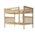 Solid natural wood twin-over-twin bunk bed with slatted headboards, full-length guardrails and built-in ladder in light maple finish