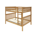 Solid wood two-tier bunk bed frame with slatted guardrails, integrated ladder and natural finish — space-saving kids' loft bed
