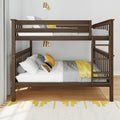 Solid wood twin-over-full bunk bed with ladder, gray knit bedding, yellow accent pillows and brass wall sconces in kids' bedroom