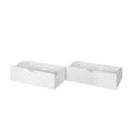 White plastic storage bins set of 2, stackable drawer organizers for desk, closet, bathroom and office — minimalist home storage solution