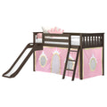Twin Low Loft Bed with Slide & Princess Curtain