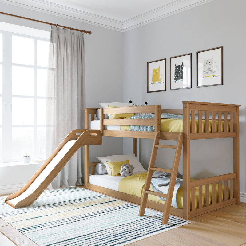 Twin Over Twin Low Bunk Bed With Slide