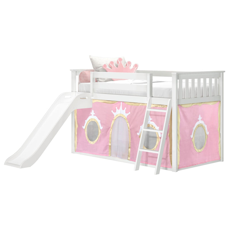 Twin Over Twin Low Bunk Bed with Slide & Princess Curtain