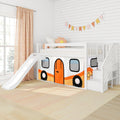 Twin Low Loft Bed with Stairs, Slide, and Camper Van Curtain
