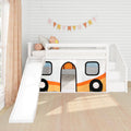 Twin Low Loft Bed with Stairs, Slide, and Camper Van Curtain