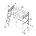 Assembly diagram of wooden loft bed frame with ladder showing dimensions in inches and centimeters — 82 in (208 cm) length, 43 in (110 cm) width, 70 in (178 cm) height, 53 in (135 cm) clearance