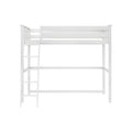 White wooden loft bed frame with ladder and guardrails – space-saving twin loft bed for kids' room, modern slatted design