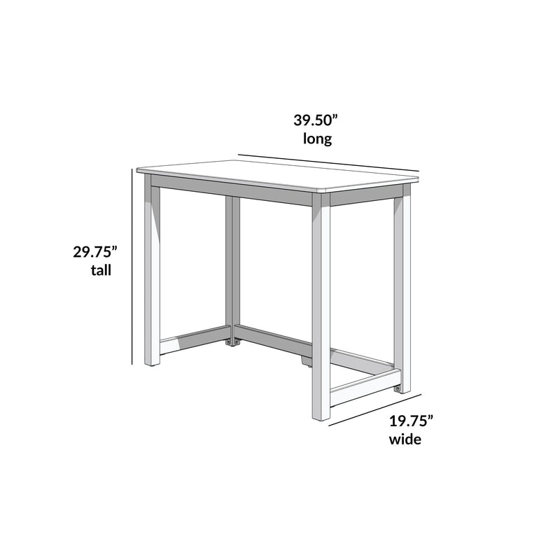 Narrow rectangular console table with four legs and open cross-braced base, dimensions 39.5 in long x 19.75 in wide x 29.75 in tall