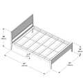 Isometric assembly diagram of a wooden slatted platform queen bed frame with headboard, center support rails and dimensions 81" x 57" (207cm x 146cm), headboard 38" (96cm) and footboard 18" (46cm)