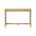 Light maple console table with rectangular top and stretcher base, minimalist farmhouse entryway or sofa table