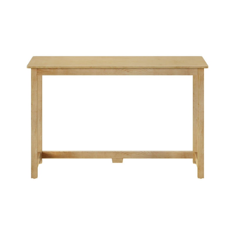 Light maple console table with rectangular top and stretcher base, minimalist farmhouse entryway or sofa table