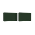 Pair of dark green upholstered fabric seat cushions with rounded corners on a white background