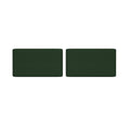 Two dark green rectangular upholstered sofa cushions on white background