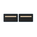 Pair of rectangular black acoustic wall panels with navy fabric edging and horizontal maple mounting strips with screws for home office studio