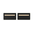 Pair of black wall-mounted chalkboards with rounded corners and light wood rails secured by screws on white background