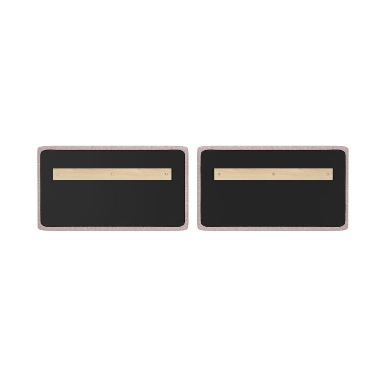 Pair of black rectangular chalkboard bulletin boards with blush-pink fabric frames and wooden mounting rails for home office or classroom