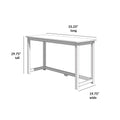 55.25-inch long white minimalist writing desk with open-frame legs, 19.75-inch wide and 29.75-inch tall, modern home office console table