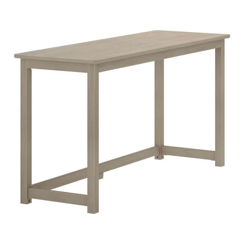 Light natural wood rectangular table with slim square legs and crossbar supports — modern minimalist console or dining table