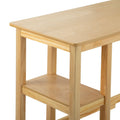 Natural pine wood side table with smooth top, lower shelf and square legs — minimalist console table for living room or entryway