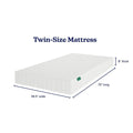 Twin-size mattress 38.5 in × 75 in × 8 in - white quilted foam mattress with textured cover and labeled dimensions
