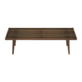 Wooden slatted walnut table with mid-century legs on white background — rustic tabletop product mockup