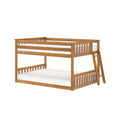 Solid wood twin-over-full bunk bed with ladder, slatted rails and natural oak finish — space-saving kids' bedroom furniture
