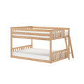 Natural light wood two-tier bunk bed with ladder and slatted guardrails, minimalist children's bedroom furniture