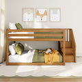 Wooden bunk bed in children's room with green bedding, mustard throw, plush toy and framed animal wall art, modern nursery decor
