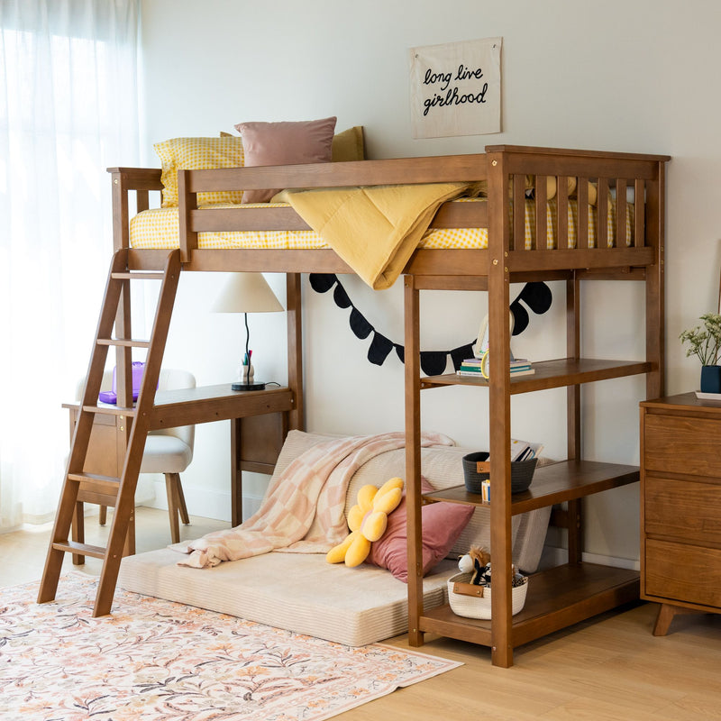 Twin Loft Bed With Bookcase & Desk