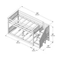 Isometric technical drawing of a wooden children's bunk bed frame with built-in stairs and storage, labeled dimensions in inches and centimeters (100" / 255cm, 81" / 205cm, 49" / 125cm) — assembly schematic for space‑saving bunk bed