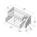 Loft bunk bed with stairs and guardrails dimensions diagram showing wooden frame and measurements in inches and centimeters