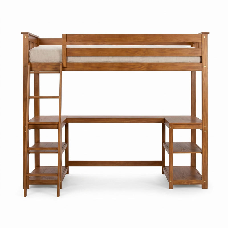 Twin Loft Bed With Wraparound Desk & Shelves