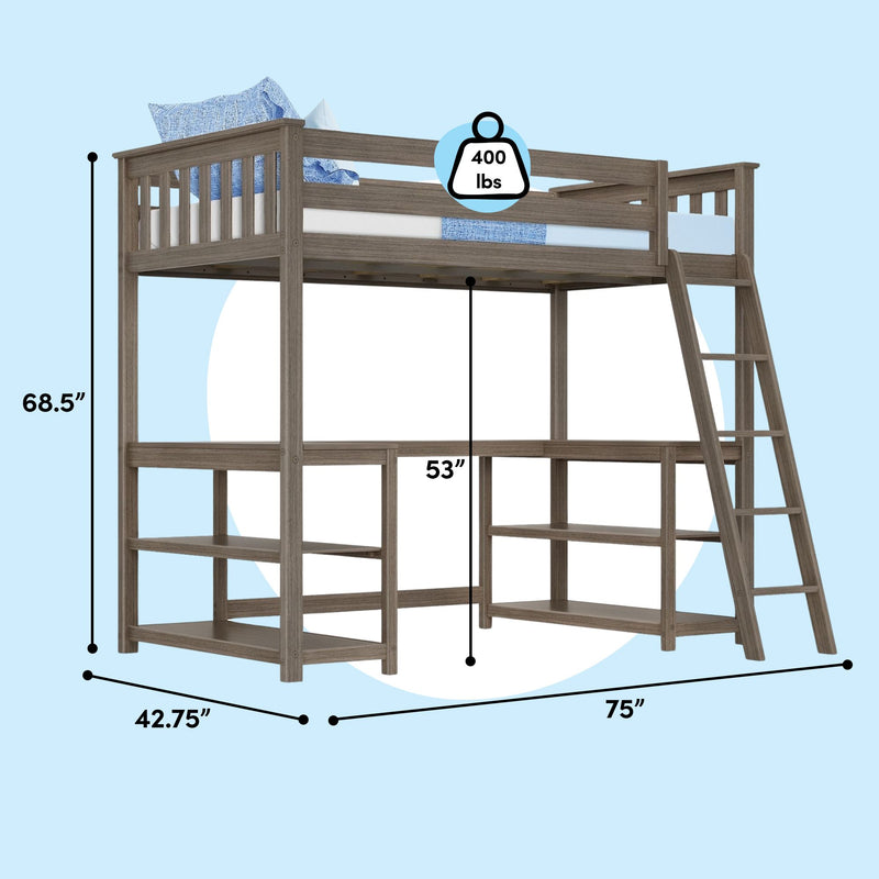 Twin Loft Bed With Wraparound Desk & Shelves