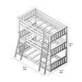 Assembly diagram of a wooden kids' triple bunk bed frame with ladders, guardrails and mattress slats, 81.5" long × 54.75" wide × 78.5" tall