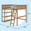 Natural wood loft bed with ladder and built-in shelves, space-saving bunk-style loft bed for kids and teens — dimensions 68.5 in H × 81.5 in L × 60.25 in W, 400‑lb weight capacity