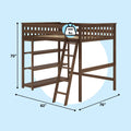 Dark walnut wooden twin loft bed with ladder and built‑in shelves, 70" H x 82" L x 76" W, 400 lb weight capacity
