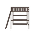 Dark gray wooden twin loft bed with ladder and slatted guardrail, open under-bed frame for storage — space-saving kids loft bed