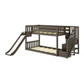 Twin Over Twin Low Bunk Bed with Stairs, Slide, & Camper Van Curtain