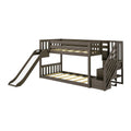 Wooden twin-over-twin kids bunk bed with slide and storage stairs, dark espresso finish, space-saving modern children's loft bed