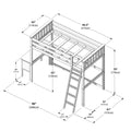 Isometric assembly drawing of a wooden loft bed with ladder and desk, labeled dimensions 96×61×70 in (244×155×178 cm)