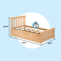 Solid wood twin platform bed frame with under-bed storage drawer and slatted support, natural finish, dimensions 81.5" L x 42.5" W x 36.75" H, 400 lb weight capacity