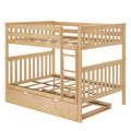 Natural maple-finish solid wood loft bed with slatted safety rails, built-in ladder and under-bed pull-out storage drawer